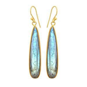 Pendientes de labradorita de Plata de Ley 925 hechos a mano de La India, joyería colgante chapada en oro para fiestas - Product Image 4