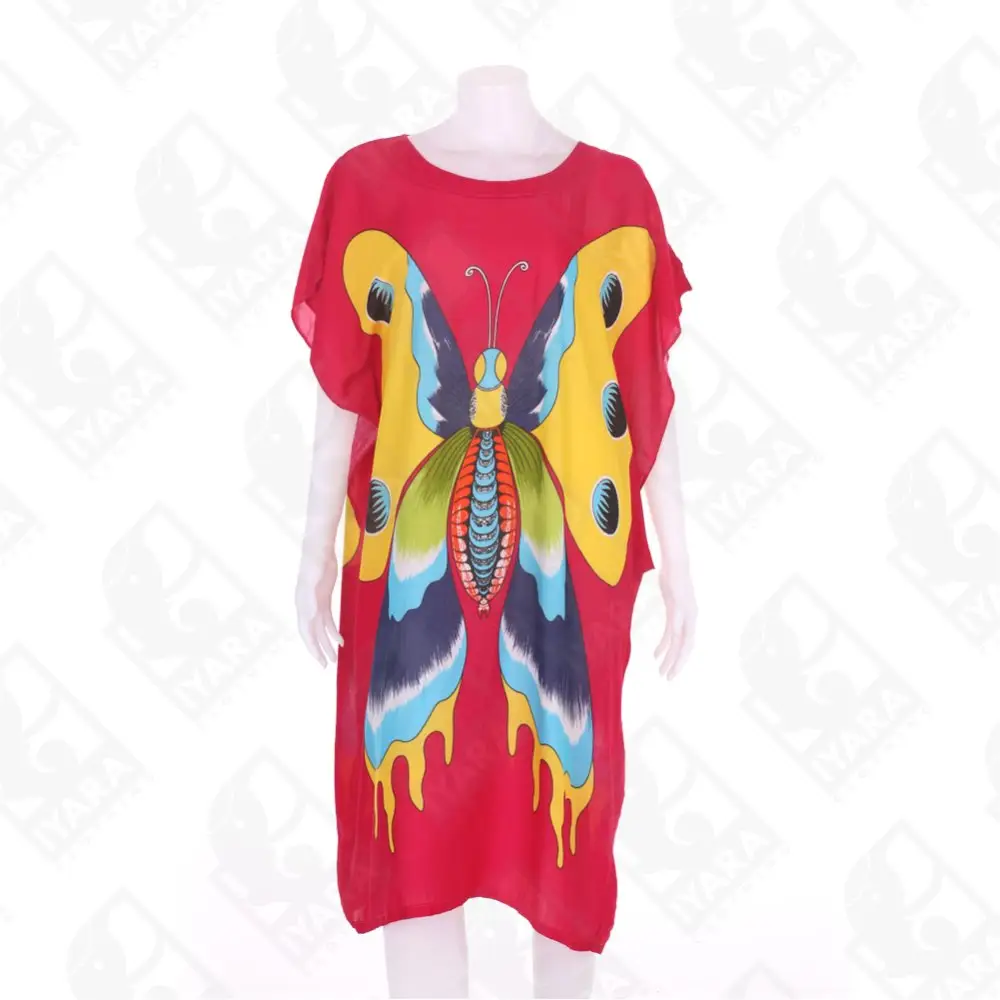 African Butterfly Rayon Kaftan Cover Up For Women Beach Dress