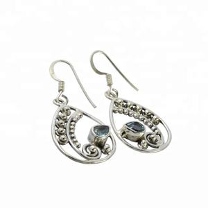 Joyería Vintage al por mayor 925 plata esterlina Topacio Azul pendiente de piedras preciosas para mujeres y niñas joyería - Product Image 1