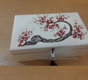 Caja de laca de joyería con pintura de flor de melocotón, Etiqueta Privada - Product Image 1