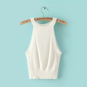 New Womens Halter Neck Tight Knit Crop <b>Top</b> Sleeveless Cami Tank <b>Top</b> Sweater <b>Top</b> - Product Image 3