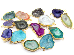 Geode-conector de corte de ágata Natural, colgante chapado en oro de 24k, doble liberación, fabricación de colgante artesanal para joyería - Product Image 3