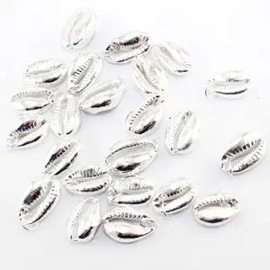 Trendy hollow cowrie natural white shell pendant connector drilled shell charm genuine silver conch pendant alloy connector