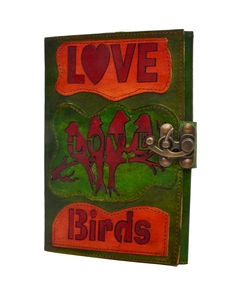 Love Birds Cut Work Designs Diario de cuero genuino hecho a mano Costura lateral Papeles blancos en blanco A5 Note Book Antique C-Lock Diary - Product Image 3