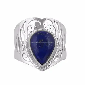 925 Sterling Zilver Vintage Lapis Lazuli Cabochon Ring