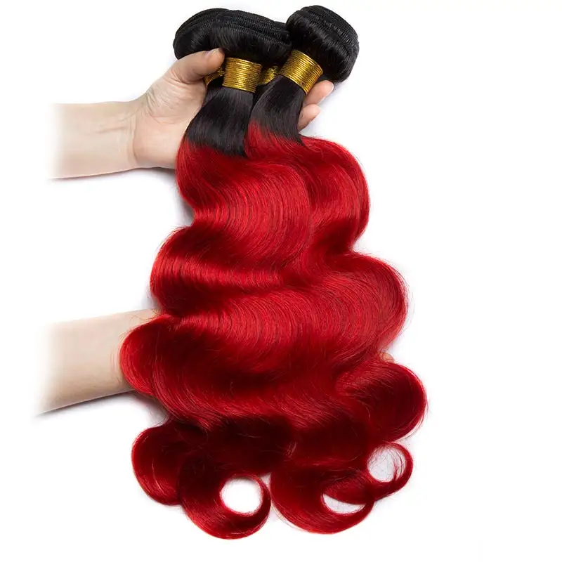 Hàng Đầu Mềm Mại Và Mịn Màng 100% Remy Con Người Tóc Ombre 1b/Phần Mở Rộng Tóc Đỏ Ba Bó Với Đóng Cửa Từ Unice/Alimice