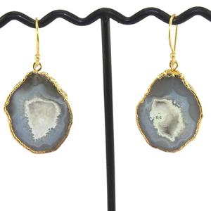 De Primera Ley pendientes de plata y oro de 24 quilates para mujer, aretes, GEMA, oro de 24 quilates, GEMA, color gris, electrochapado, hecho a mano - Product Image 2