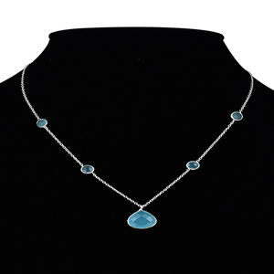 Conjunto de bisel de Calcedonia azul natural, Collar de plata de ley 925 sólida de piedras preciosas, joyería hecha a mano - Product Image 2