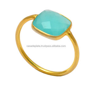 Bague en pierre précieuse Aqua Calcedony Bague en argent sterling 925 avec lunette plaquée or Bague à la mode pour cadeau de mariage. - Product Image 1