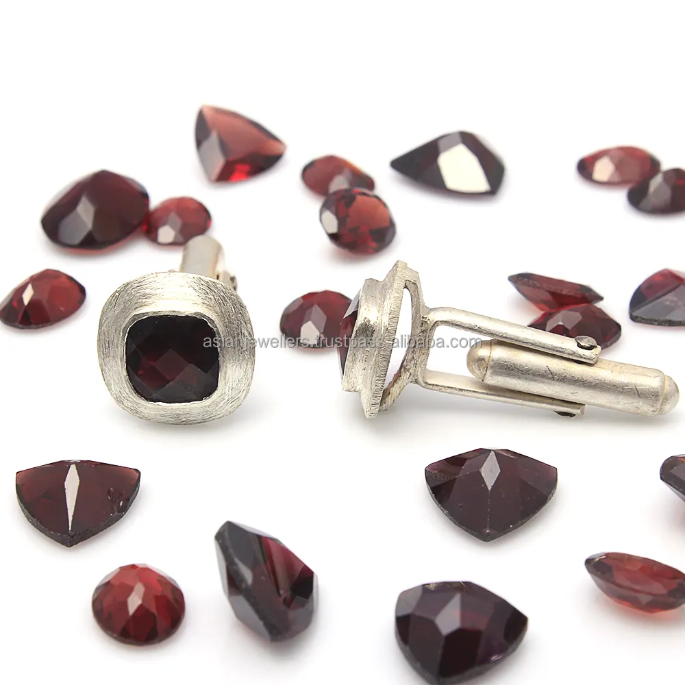 925 Sterling silver Garnet Quartz Gemstone Cufflinks For Men , Mens Cufflinks