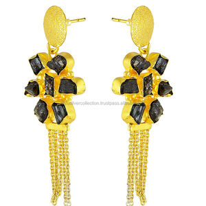 Pendientes clásicos chapados en oro Vermeil, joyas de piedras preciosas de turmalina cruda para fiestas y compromisos, regalos de dama de honor - Product Image 2