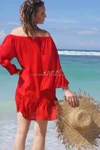 Túnica bordada mexicana para mujer, Túnica de verano para fiesta nocturna en la playa, Bohemia, bordada, con dobladillo de volantes, Vestido corto informal para mujer - Product Image 3