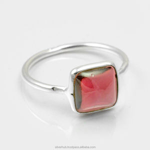 Bague en argent Sterling 925 faite à la main Unique rose Rubellite pierres précieuses lunette réglage fête de mariage anniversaire bijoux pour fiançailles - Product Image 1