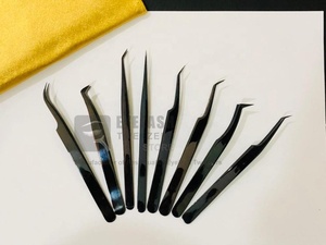 Pinzas de extensión de pestañas de acero inoxidable sostenibles de plasma negro al por mayor, pinzas de pestañas probadas a mano con logotipo privado de la mejor calidad - Product Image 6