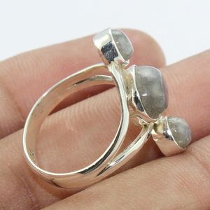 Vente en gros, trois pierres, bague en argent sterling 925, bague en labradorite, pierre précieuse, bague en argent, fabrication de bijoux faits à la main - Product Image 2