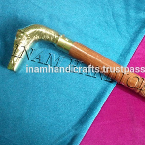 Bastón de madera de diseñador hecho a mano con mango de caballo de latón ligero para senderismo - Product Image 4