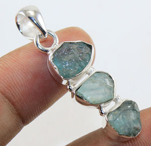 Aqua ทะเลพลอยหยาบ925จี้เงินสเตอร์ลิงขายส่งอินเดียพลอยจี้ - Product Image 2