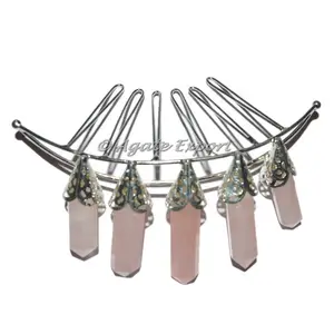 Rose Quartz 5 Pencil Silver Crown for hair Accessories