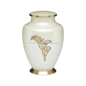 Urne de crémation en laiton de style américain pour adultes White & Golden Lily's Design Metal Material - Product Image 1