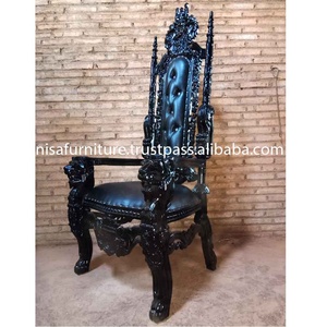 Silla de trono de madera tallada a mano con rey León negro antiguo, espuma de cuero sintético con mechones para el hogar, bodas, eventos, sala de estar - Product Image 2