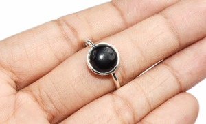 Bague ronde amusante en argent Sterling 925 noir Onyx, bijoux en argent, bijoux en argent avec pierres précieuses - Product Image 4