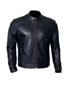 Chaquetas de motocicleta de cuero de vaca genuino/Chaqueta de cuero negro de vaca genuina de motorista de ajuste delgado para hombres nuevos - Product Image 5