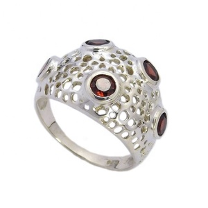 Anillo de piedras preciosas de granate natural, anillo de Plata de Ley 925 de diseño elegante para mujer, anillo Eternity Vermeil, joyería elegante - Product Image 1