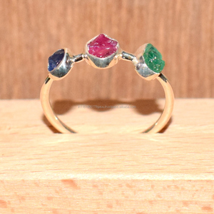 Xu hướng tự nhiên Ngọc lục bảo <span class=keywords><strong>ruby</strong></span> Màu xanh sapphire ba đá Vòng 925 Sterling Bạc LỜI HỨA Vòng handmade đồ trang sức mỹ - Product Image 2