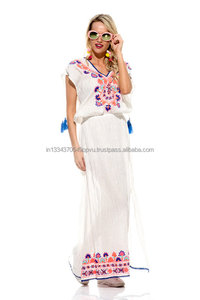 2019 Bohemian Floral Aari Embroidered V Neck <b>Maxi</b> <b>Dress</b> Elegant Fresh Fruity Bright Lace Evening <b>Sun</b> <b>Dress</b> Short Sleeves - Product Image 3