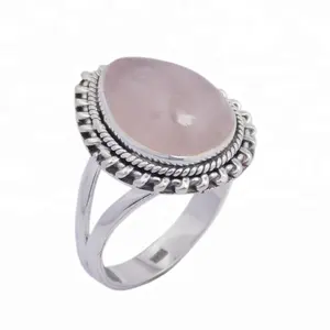 Anillo de plata de primera ley y cuarzo rosa para mujer, sortija, plata esterlina 925, Estilo Vintage, rosa, fino, 925