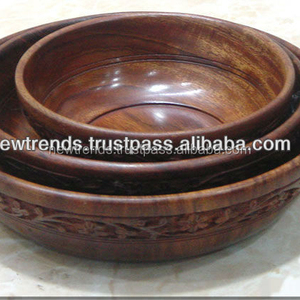 Cuencos de madera hechos a mano, vajilla de madera sólida, tazón de sopa con tallado decorativo - Product Image 3