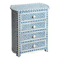 Industrial Vintage Blue distressed painted 4 drawer bedroom furniture bone inlay nightstand