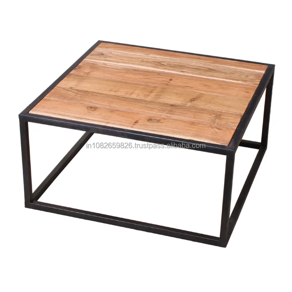 Mesa de centro cuadrada, mesa de madera para sala de estar, mesa central de jardín
