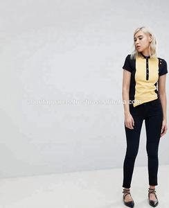 Nouvelle mode de polo à col zippé pour femmes Logo personnalisé respirant Piqué à rayures florales Bloc de couleur Style mince Long court - Product Image 4