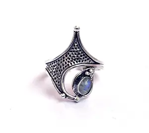 Handmade Moonstone Silver Ring Indian Tribal Rainbow moonstone Ring