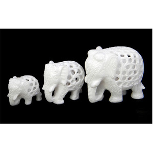 Statues d'éléphants en pierre naturelle, artisanat indien, figurine en albâtre sculptée, modèle de marque TTEA-527 pour le Nouvel An chinois Diwali - Product Image 1