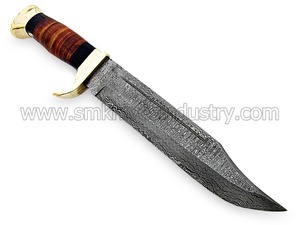 Xyj — couteau Crocodile de chasse, fait à la main, damas avec manche en cuir (Sm32) - Product Image 4