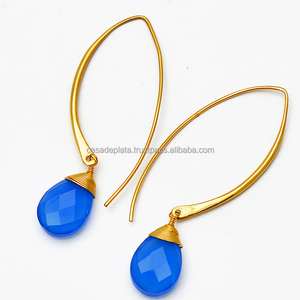 Earwire Pendiente Chapado en oro Calcedonia Sólido Sterlingsilver Pendientes Joyería hecha a mano Forma redonda Pendiente de gota de moda para mujer - Product Image 1