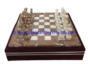 Jeu d'échecs en marbre blanc et rose fait main de haute qualité, figurines de jeu de dames sculptées à la main avec boîte d'emballage de luxe pour enfants - Product Image 2