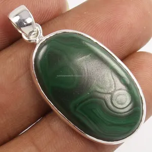 Joyas de piedras preciosas de malaquita natural, ajuste de bisel, colgante de plata de ley pura sólida 925, joyería de moda india - Product Image 1