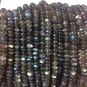 8mm Natural Labradorite Smooth Rondelle Gemstone Beads Strand from Wholesaler Supplier Factory Gray Moonstone AAA Fine Clean DIY