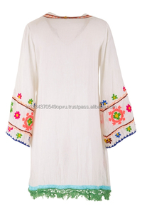 2019 nouveau Style bohème femmes Mini robe tunique main Aari brodé dentelle excellent Vintage Hippie Sexy ligne grande taille robe - Product Image 2