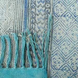 พรมทอมืออินเดียขนาดใหญ่,พรมปูพื้นผ้าฝ้ายย้อมสีผัก5X8ฟุตพิมพ์ลายโบฮีเมียนบล็อกมือ Dhurrie - Product Image 3