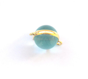 Belle pierre précieuse d'aigue-marine de forme ronde faite à la main avec des bijoux de connecteur de lunette à la mode de placage d'or pour elle - Product Image 1