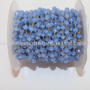 Qiao — perles de calcédoine, pierres précieuses, chapelet en chaîne enveloppé de fil, pierres précieuses - Product Image 1