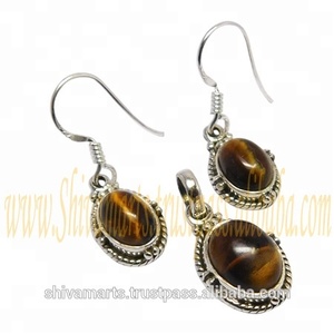 Ensemble de bijoux en œil de tigre naturel fait à la main en gros bijoux en argent sterling massif 925 fabricant de bijoux - Product Image 2