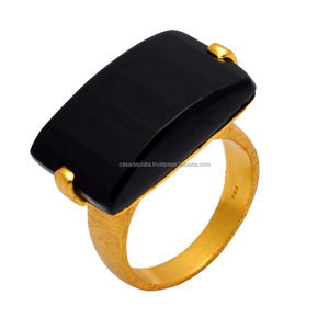 Unique Stylish 925 Sterling Silver <b>Ring</b> with Natural <b>Black</b> <b>Onyx</b> Gemstone Gold Plating for Weddings Gifts From Casa De Plata - Product Image 1