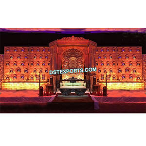 Bougie en fibre de mariage arabe arrière-murs scène de mariage fibre Jhronka murs de bougie Rajwada mariage cadre arrière en fibre dorée - Product Image 1