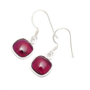 Cushion Cab Red Garnet <b>Sterling</b> <b>Silver</b> Hook <b>Dangle</b> <b>Earrings</b> Jewelry Trendy Fashionable <b>Earring</b> for Women. Manufacture by CDP - Product Image 2