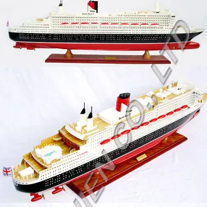 QUEEN MARY 2 WOODEN CRUISE SHIP MODEL - OCEAN LINER HANDICRAFT